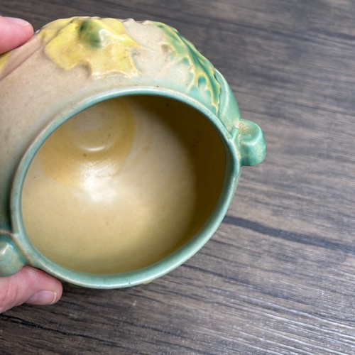 ROSEVILLE POTTERY Small Green Jardiniere Yellow Flowers 642-3 Pot Bowl 3976 - Picture 15 of 19