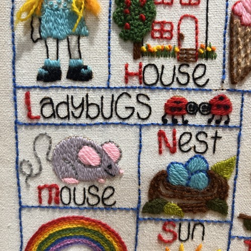 VTG 1980 framed Sunset Stitchery Designs "My ABC'S" Crewel Embroidery art Blue - Picture 5 of 17