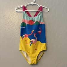 Mini Boden Flamingo on beach one piece Swimsuit size 4-5Y