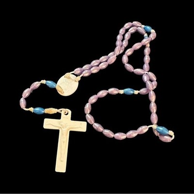Vintage Catholic Rosary With Purple & Blue Beads And Crucifix Pendant