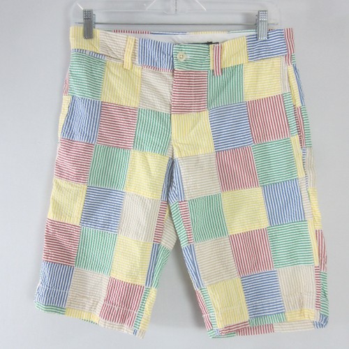 Nuevo Ralph Lauren Sport Mujer 2 Amarillo Rojo Rayas Seersucker Pantalones Cortos Patchwork