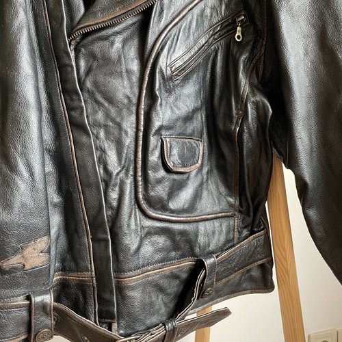 Kawasaki Vintage 90's Leather Biker Jacket Size L - Picture 9 of 21