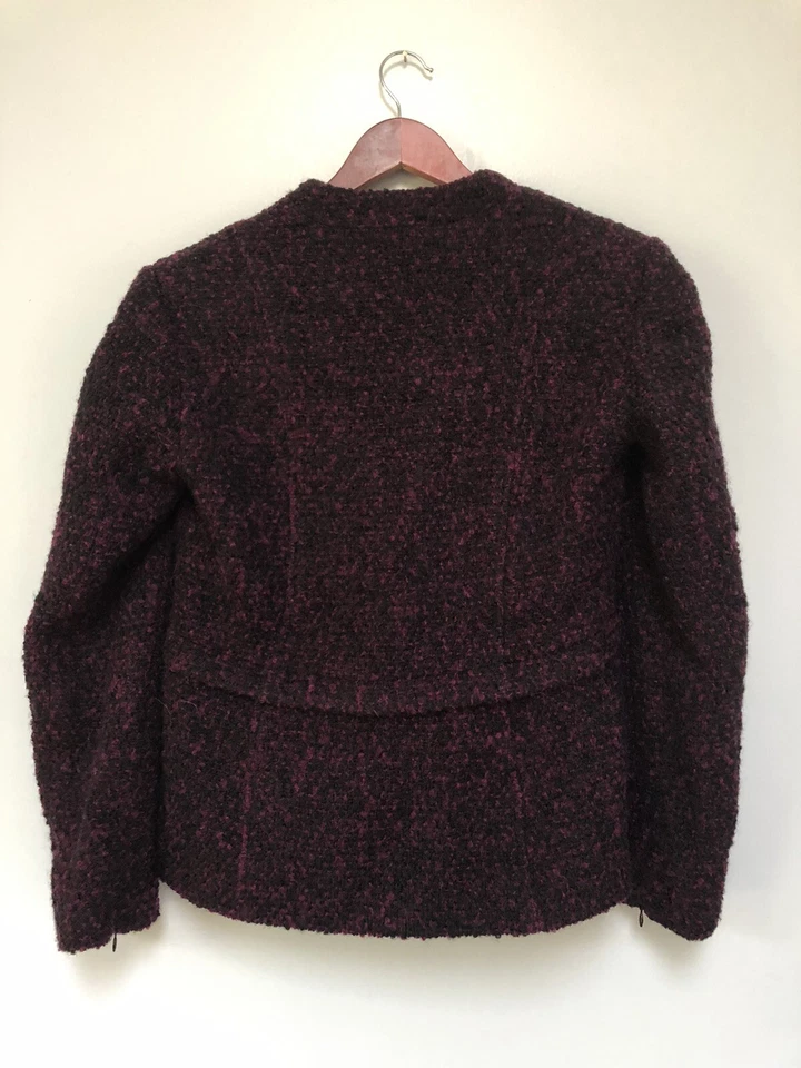 Chaqueta Blazer Mujer Nueva Sin Etiquetas Madison Marcus Lana Alpaca Borgoña Cremallera a Recortar Foto 3 de 4