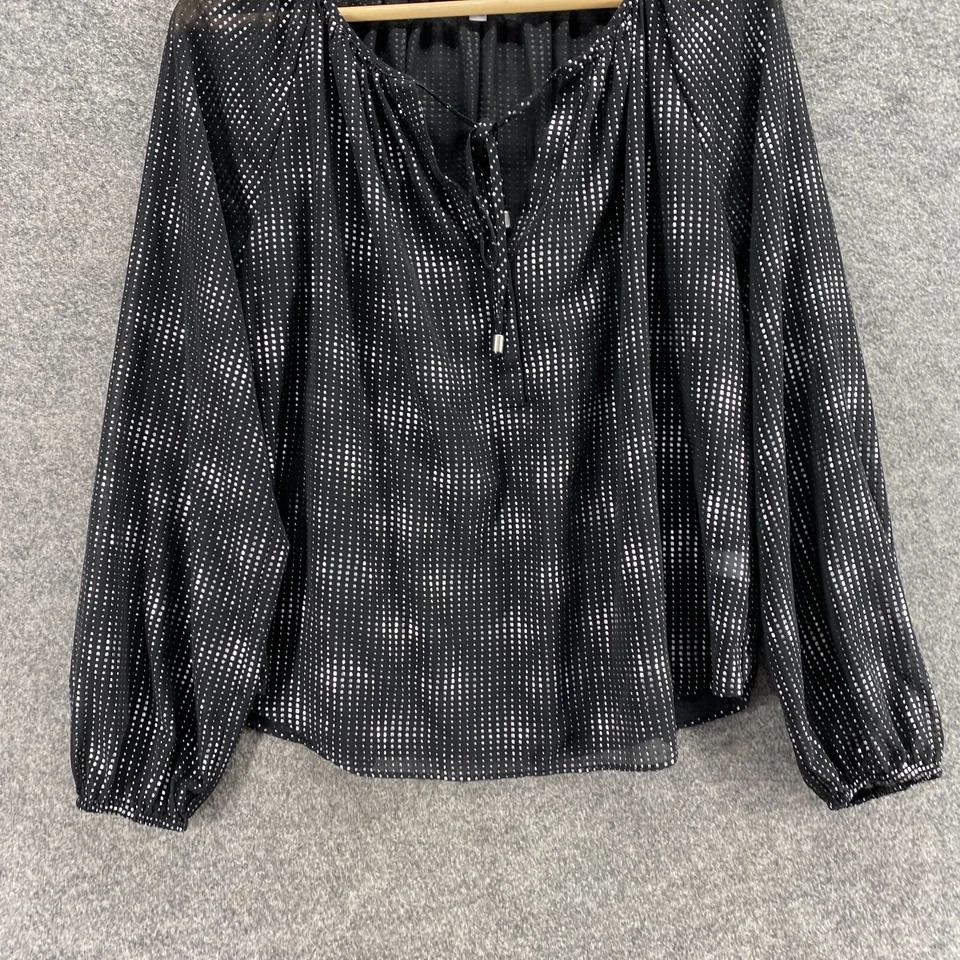 Jennifer Lopez Blouse Women S Small Black Geometric V-Neck Long Sleeve Tasseled - Image 4 of 4