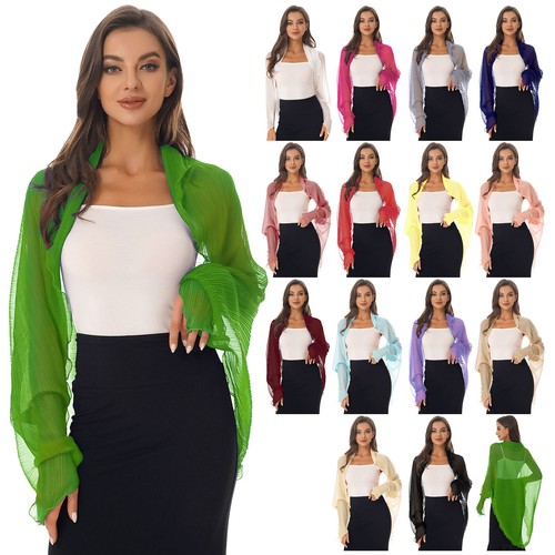 UK Women Chiffon Cardigan Shrug Light Weight Sheer Beach Cover Up Arm Sleeve Top - Picture 3 of 178