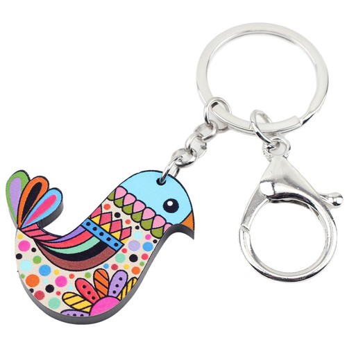 Acrylic Floral Anime Bird Keychains Car Bag Key Ring Animals Jewelry Charm Gifts - Picture 2 of 11