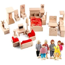5 Set Dollhouse Furniture Accessories Wooden Bathroom/Living Room/Dining Room...