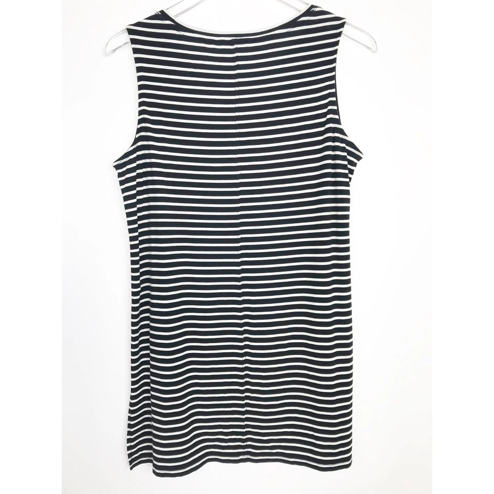 Camiseta sin mangas Athleta para mujer mediana negra blanca a rayas dobladillo alto bajo yoga atletismo  Foto 4 de 4