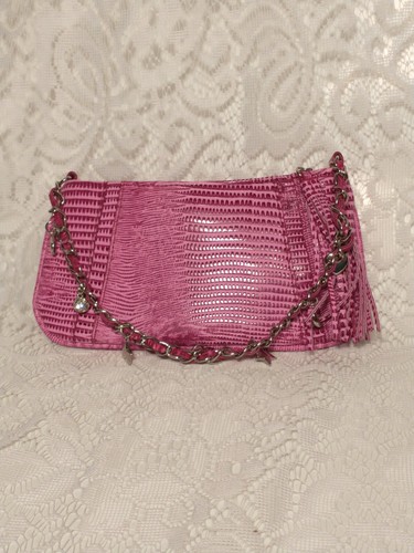 Faux Snake With Charms Hand Bag Purse Pink and Silver tblaq1 - Picture 3 of 12
