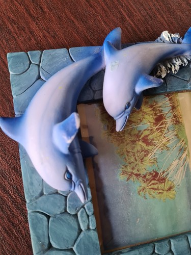 5X7 3 Dolphin - Ocean - Picture Frame Handcrafted In Aruba - NEW - Picture 4 of 5