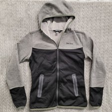 Marmot Sirona Women Fleece Gray Black Hooded Full Zip Thumb Hole Jacket Sz Small
