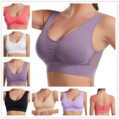 Damen Sport BH Bustier Starker Halt Nahtlose Netz Joggen Yoga Fitness Bra Becher