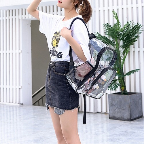 Unisex Clear Transparent Travel Bag School Security Backpack Book Bag PVC Large - Picture 2 of 12