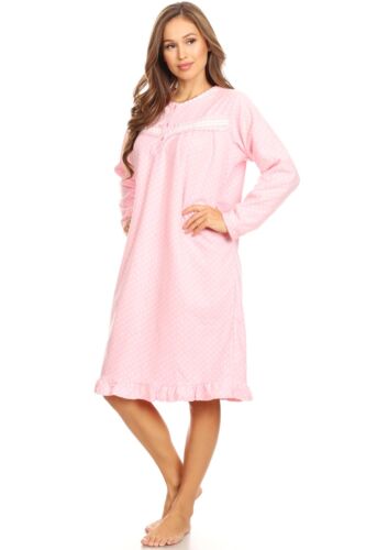4027 Fleece Women Nightgown Sleepwear Female Long Sleeve Sleep Dress Nightshirt - Picture 6 of 10