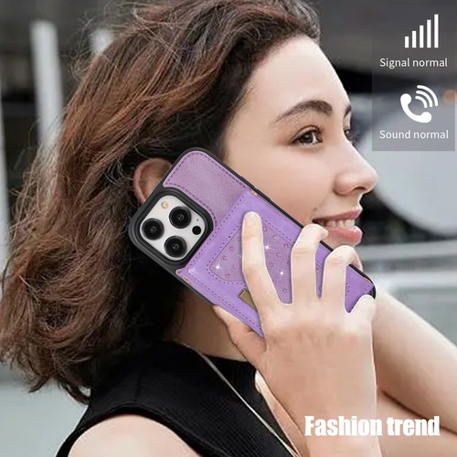 For iPhone 15 Pro Max 14 12 11 XR 8 Diamond Leather Wallet Lanyard Cover Case - Picture 46 of 72