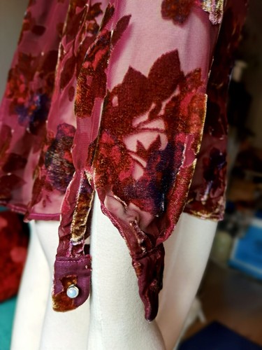 Camicetta seta velluto bruciato moda vintage camicia barocca bacca fucsia anni 20 - Foto 5 di 8