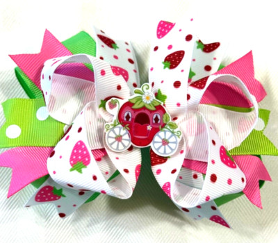 Beautiful Strawberry Carriage Inspired Hair Bow for girls.