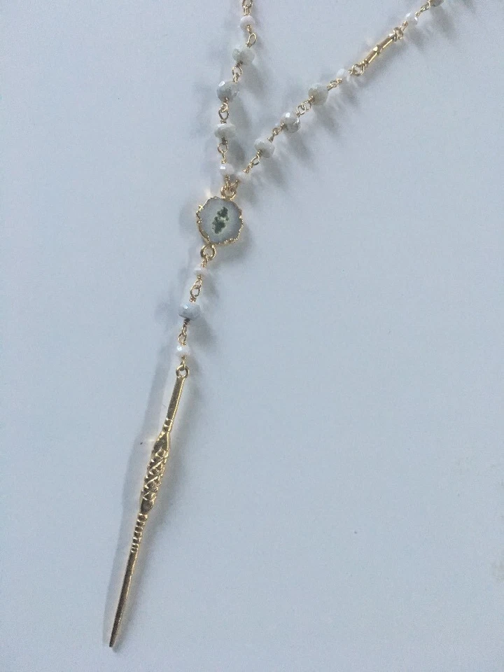 Chan Luu NWT Sterling Silver 18ktGp White Mix Semiprecious Necklace W/dagger  - Image 2 of 4