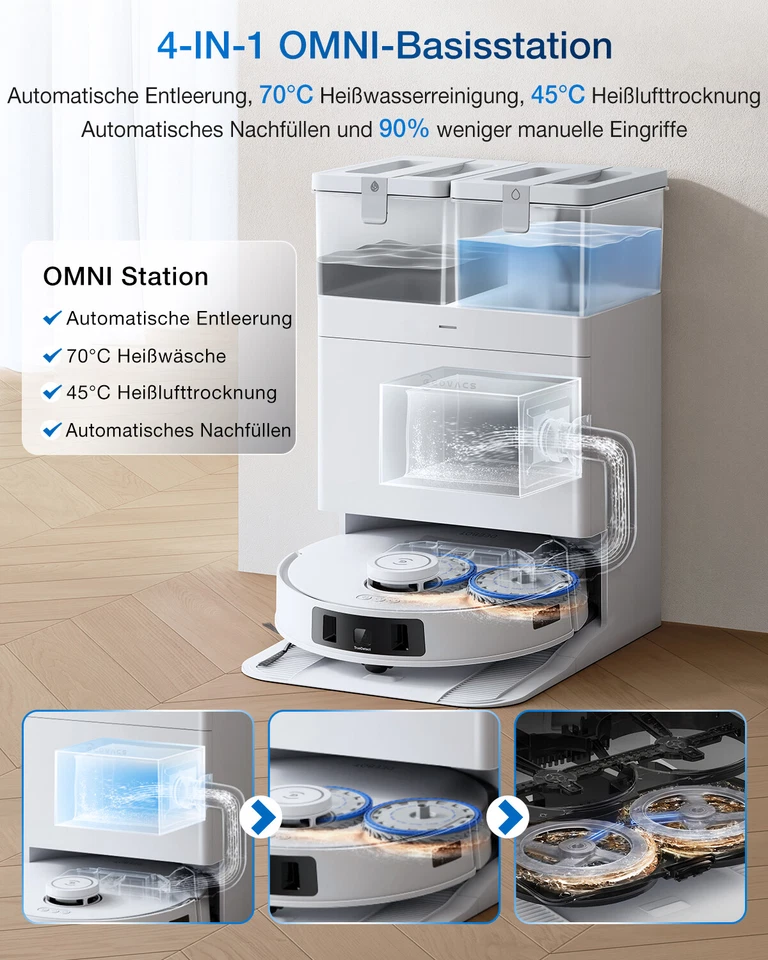 ECOVACS DEEBOT T30C PRO OMNI Saugroboter mit Wischfunktion 12800PA Weiß NEU - Bild 2 von 4