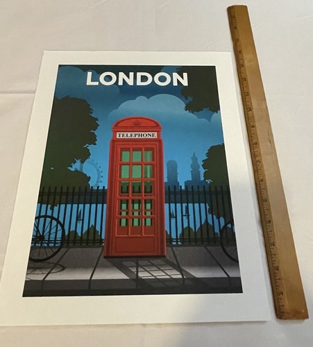 London 14” X 11” Travel Poster wall Hanging Red Telephone Booth - Picture 3 of 4