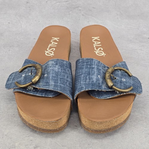 Rare Kalso Sway Blue Denim Earth Shoes Negative Heel Sandals Size 7.5 Women - Picture 2 of 10