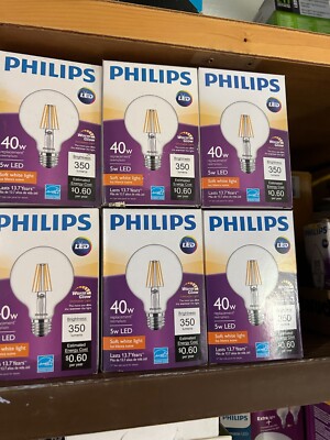 6-pack lot Philips 5W=40W Dimmable LED Soft White Light Bulb Clear Filament Warm