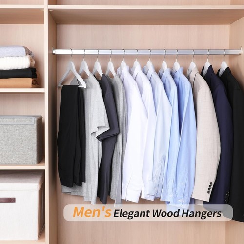Contoured Wood Clothes Hangers - 20-Pack White Suit Organizers for Your Closet - Picture 8 of 8