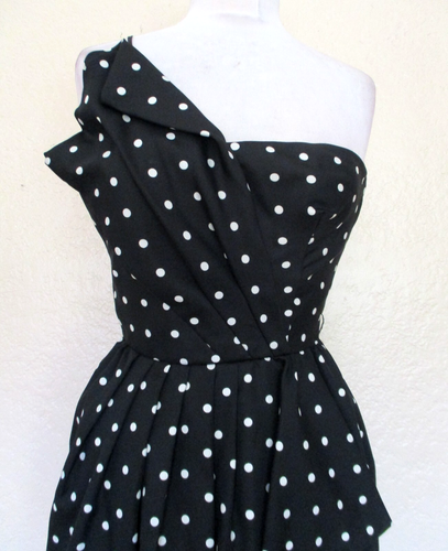 Vintage 80s Jerry Silverman One Shoulder Dress Polka Dot Dress XS/S Women - Picture 2 of 13