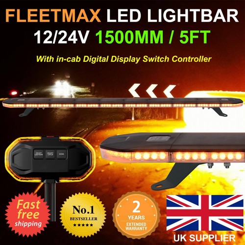 LED Amber Light Bar Strobe Beacon Recovery Warning 150cm 1500mm 1.5m 60" 12v 24v - Picture 1 of 24