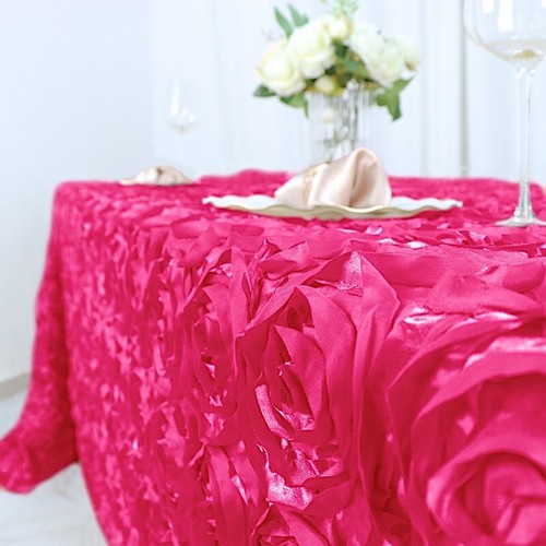 Fuchsia RIBBON ROSES 90x132" RECTANGLE TABLECLOTHS Wedding Party Catering Linens - Picture 6 of 8