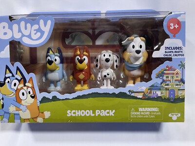 Bluey School Pack Bluey, Rusty, Chloe, Calypso Figures