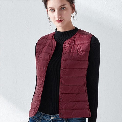 Portable Coat Autumn Slim Vest Short Down Neckless Women Lightweight Fit Winter - Picture 6 of 26