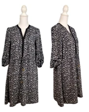 H&M Womans BLACK & WHITE Dress 3/4 Sleeve Elastic Waist Lightweight size 12