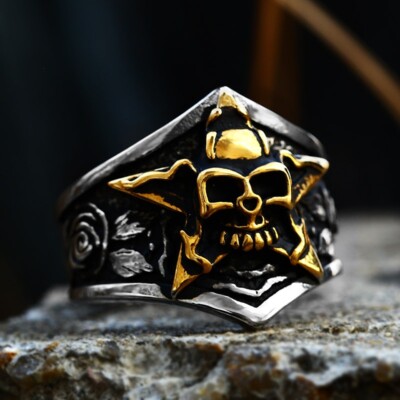 316L Stainless Steel Men Ring Gothic New Design Star Skull Ring Fashion  Jewelry