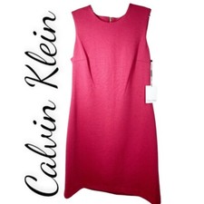 NWT CALVIN KLEIN Red Knit Sleeveless Knee Length Shift Dress Career Office, 6