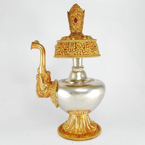 Großes Kupfer Bhumpa Gold n Silber Wasseropfer Tibetisch Buddhistisch Nepali Bhumba - Bild 1 von 5
