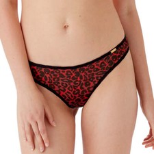 Gossard Glossies Leopard Print Sheer Thong Panty NWT Lingerie Black/Red 13106