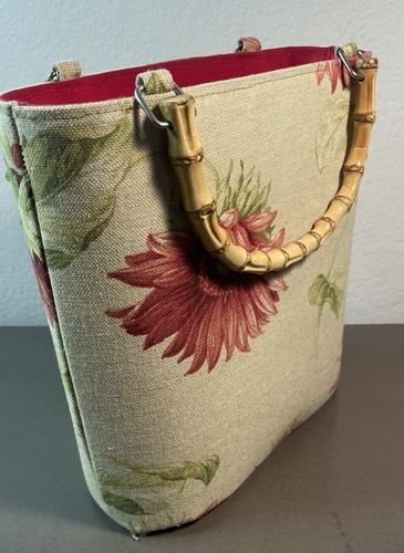 1990’s Collins of Texas Inspired Canvas Tote Bag Purse "Floral" Jeweled Bamboo - Picture 4 of 19