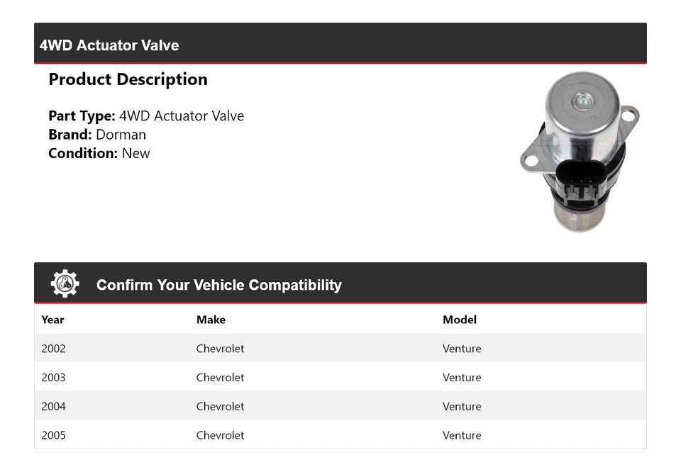 Válvula de actuador 4x4 2003 2004 para Chevrolet Venture Dorman 2002-2005 Foto 2 de 4