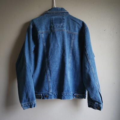 Med Vtg Denim Stone Wash Trucker Jacket Coat Blue Jean Mens