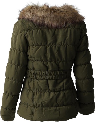 Womens COAT FUR LINED Jacket Warm Quilted Insulated Puffer Winter Parka Belt - Picture 4 of 50