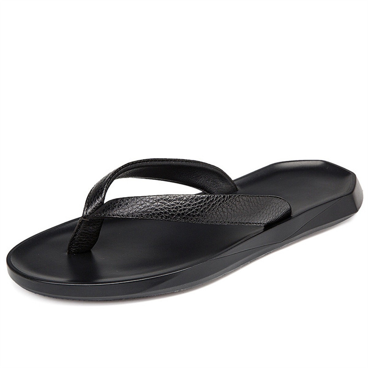 Men\'s Black Polyurethane Flip Flops Comfortable Outdoor Thong Sandals Casual Flip Flop Black Solid Sandals for Men for sale | eBay main image 2