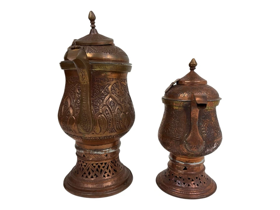 "2 piezas decorativas hechas a mano de cobre Samovar de Cachemira del Himalaya 12,5"" 10"" té" Foto 3 de 4