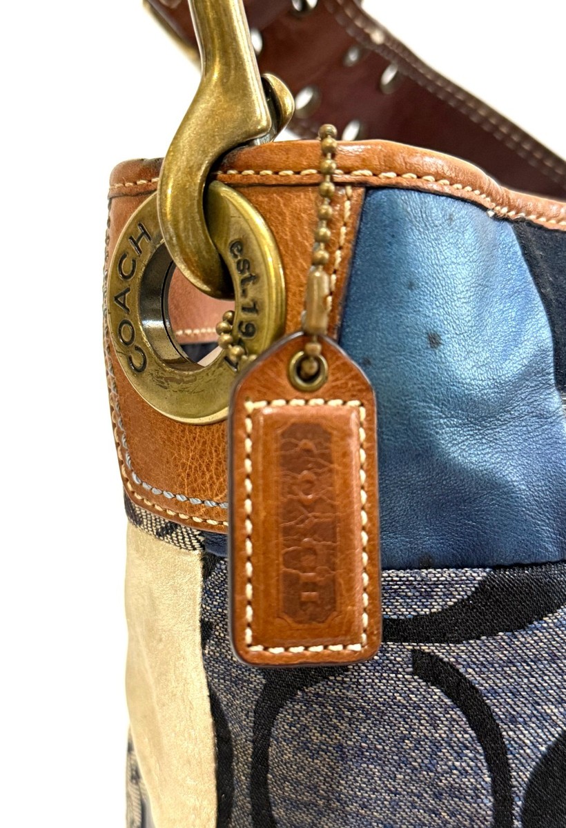 NICE Coach Vtg Y2K Denim Patchwork Whiskey Leather Trim