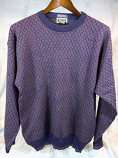 Vtg Britches of Georgetown Mens Biella Italy Wool Sweater Blue Geometric 90's L