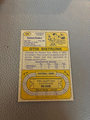 1974 Topps #194 Otis Sistrunk RC Rookie Oakland Raiders (K) - Picture 2 of 2