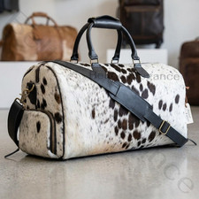 Premium Cowhide Leather Duffle Bag Handmade Travel Weekender Large Unisex Luxury