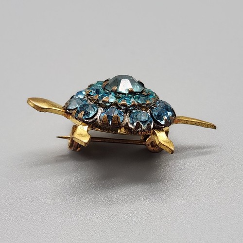 Vtg Turtle Aqua Rhinestone Cluster Scatter Pin Brooch Gold Tone Blue Prong Read - Picture 4 of 7