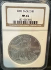 2000 $1 American Silver Eagle NGC MS69 Brown Label