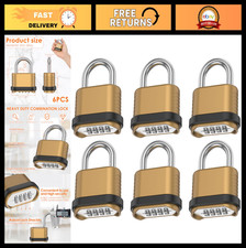 6 Pack Heavy Duty Weatherproof 4-Digit Combination Padlocks for Outdoor Use, Res